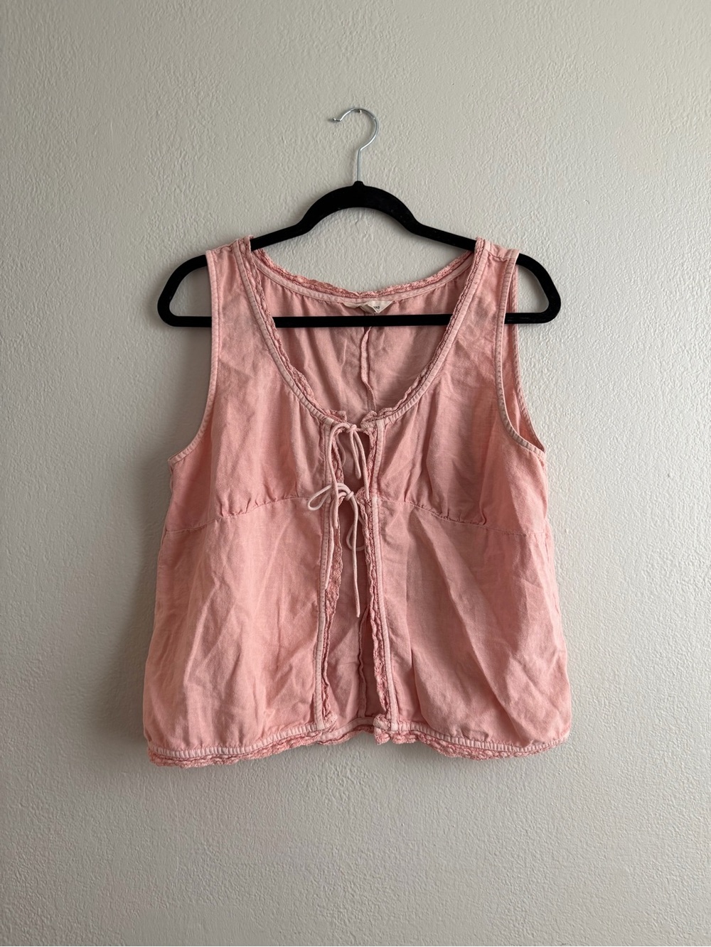 Luck Brand acid wash Women’s Pink Tie-Front Sleeveless Top